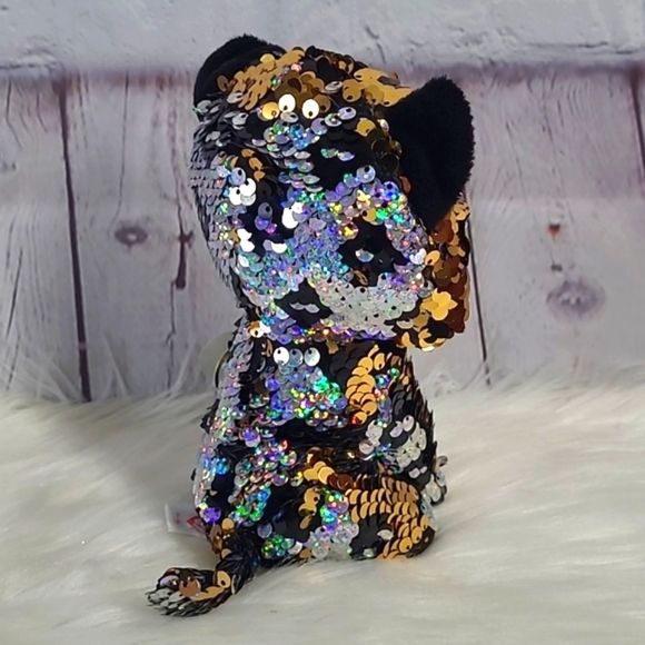 Ty Sterling Leopard Cat Sequin Flippables Ty Beanie Boos Plush Stuffed Animal - Picture 11 of 16